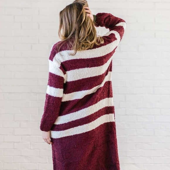 SWEATER BURGUNDY AND CREAM STRIPED CARDIGAN - Picture 5 of 6